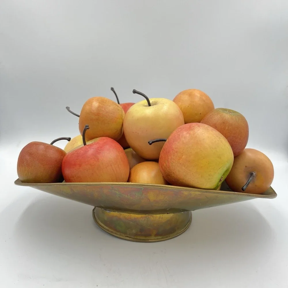 Vintage Brass Footed Bowl‎ w/ Faux Apples – Fall Farmhouse Centerpiece